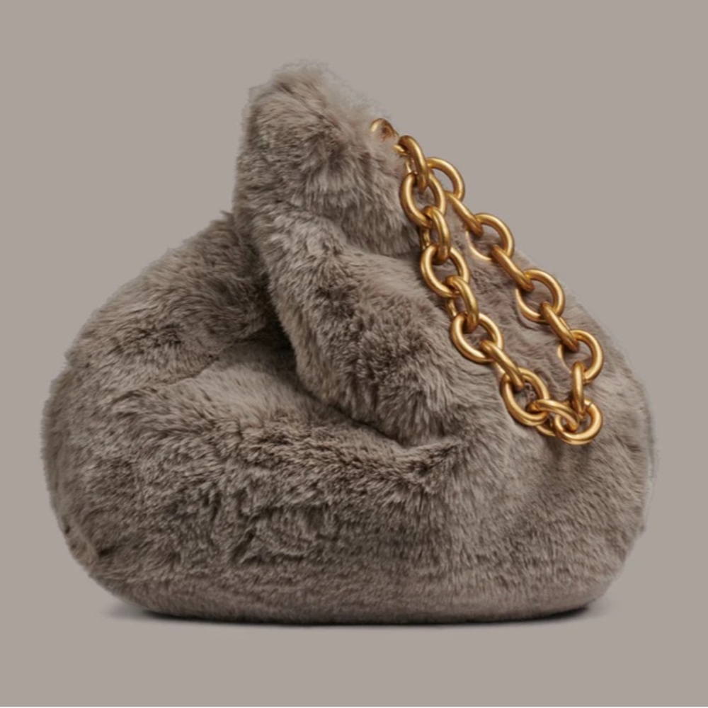 Donna Karan Lawrence Faux Fur Wristlet with Gold Chain